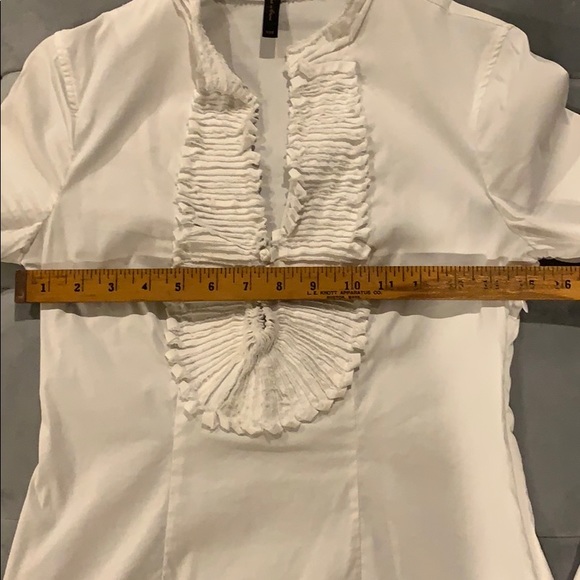 BCBG White Button Long Sleeve Shirt Bib intricate - Picture 7 of 8